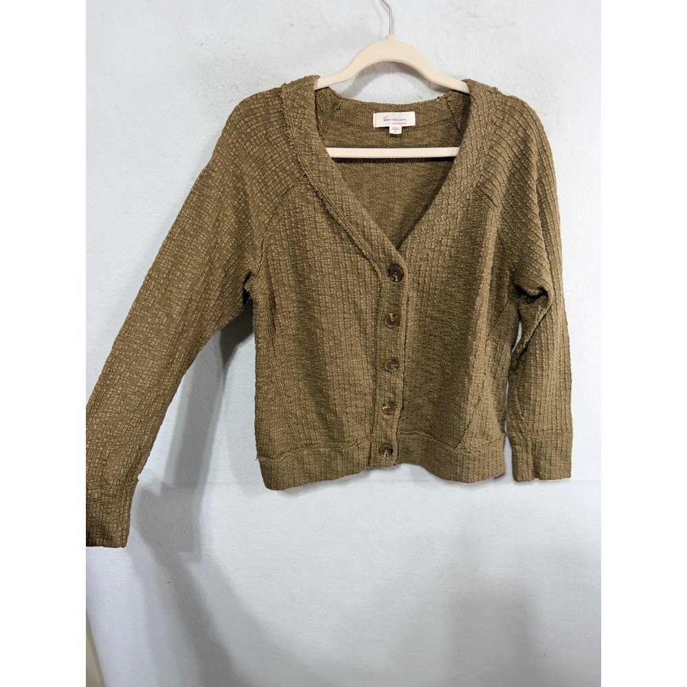 Two by Vince Camuto Cardigan Button Up Textured Knit M Olive Green Boho Cozy